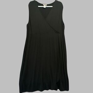 Catherines Faux Wrap Sleeveless‎ Midi Dress Plus Size 1X Black Stretch Jersey